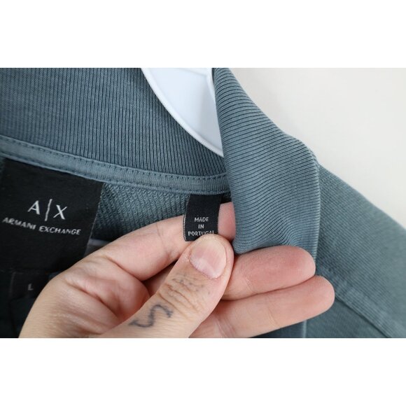 New Armani Exchange Mens Large Spell Out Full Zip Terry Cloth Sweatshirt Teal - Picture 9 of 16